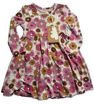 Angel Dear 12-18M Bamboo Floral Long Sleeve Dress Pink Brown NWT Girls
